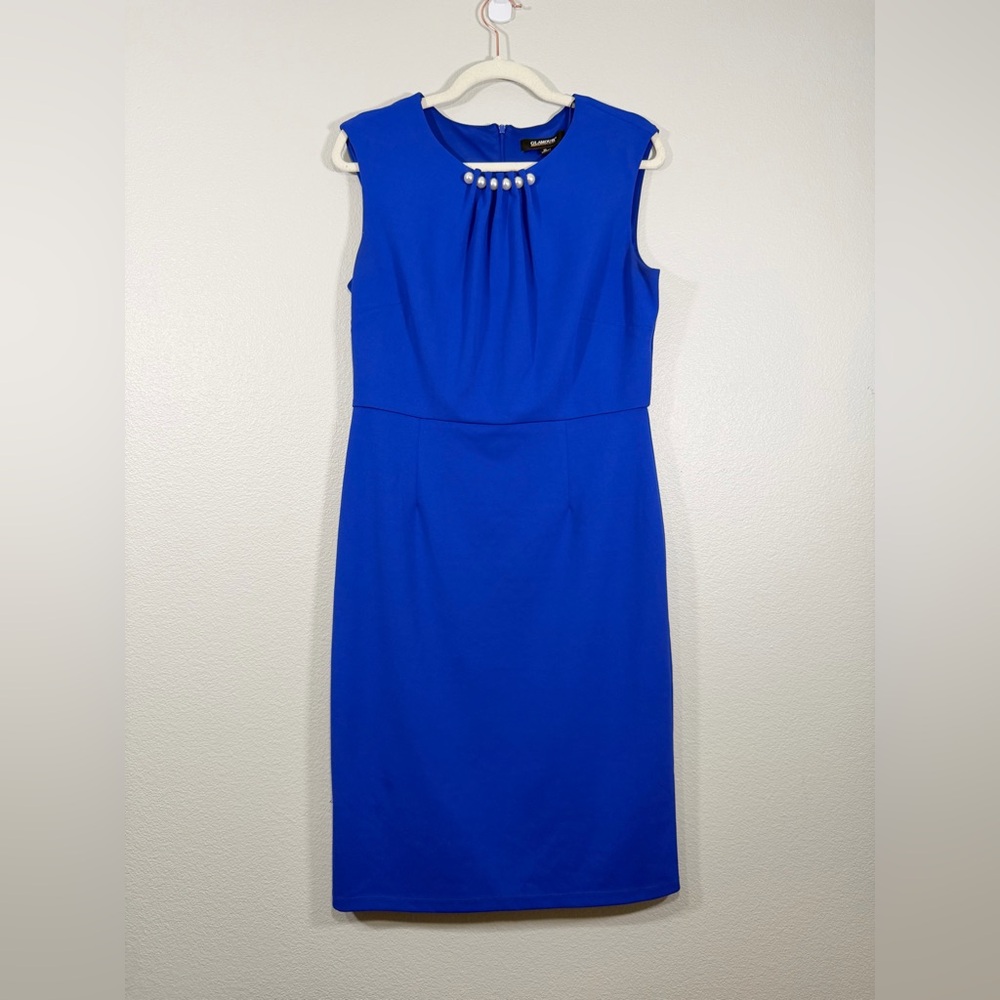 Glamour And Co Dress Royal Blue Pearl Details Formal Professional Women Size 10